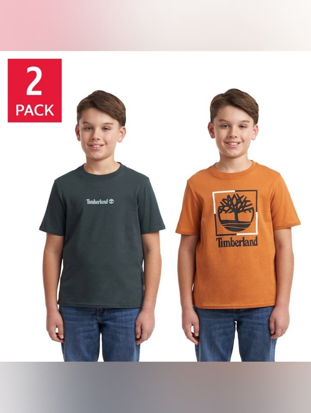 New!!! Timberland Boys' Kids 2-Pack Logo Tees 100% Cotton Green & Brown Crewneck